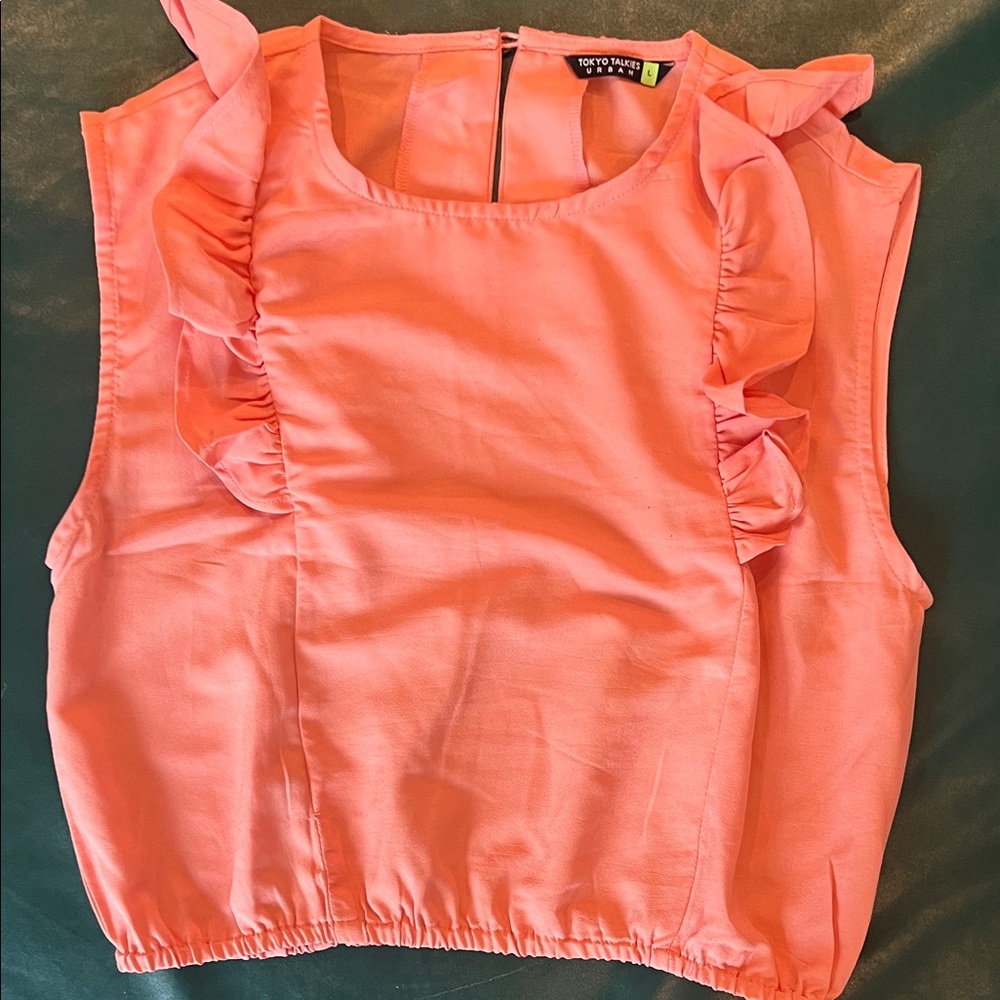 Women's Pink Ruffle Sleeveless crop Top